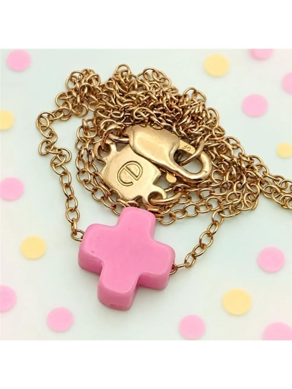 enewton eGirl Bright Pink Signature Cross Necklace 14K Gold Filled 14” Kids